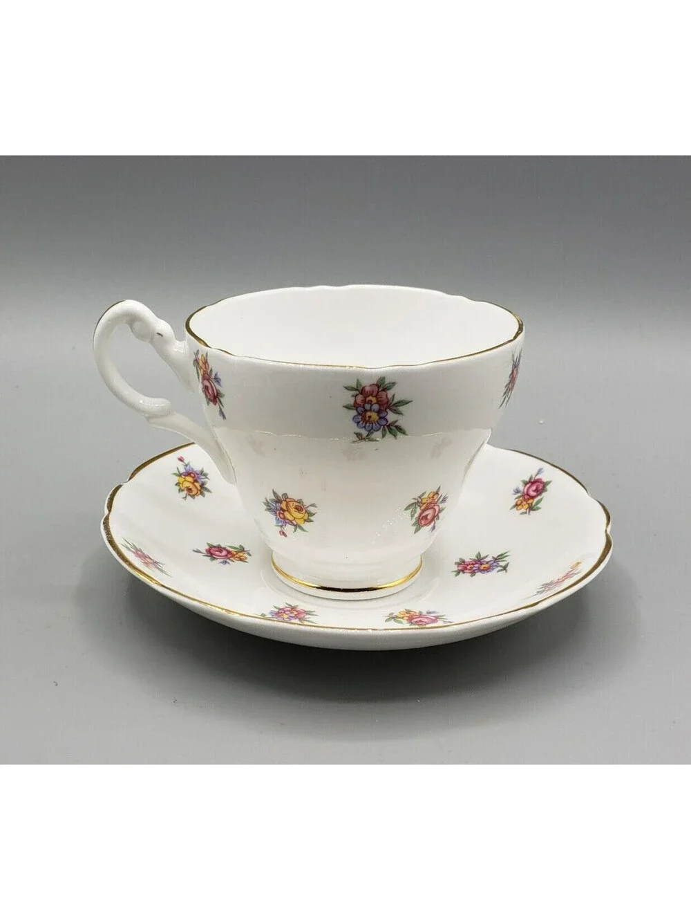 Vintage Regency Teacup & Saucer Petite Floral Bouquets Fine Bone China England